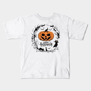 Happy Halloween typography poster with handwritten calligraphy text illustration Kids T-Shirt